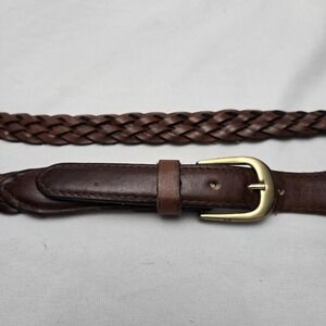 Brown Leather Braided Belt Brass Buckle Size 40 Made In Uruguay Classic Preppy